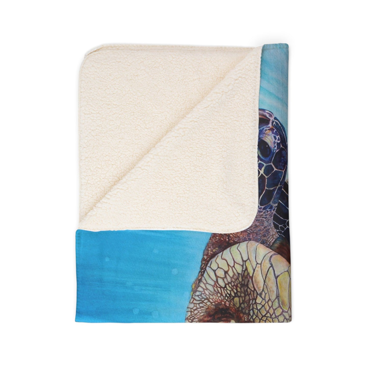 Sea Turtle Watercolor Art print Fleece Sherpa Blanket –"Aloha Spirit" Ocean Blue Coastal Throw