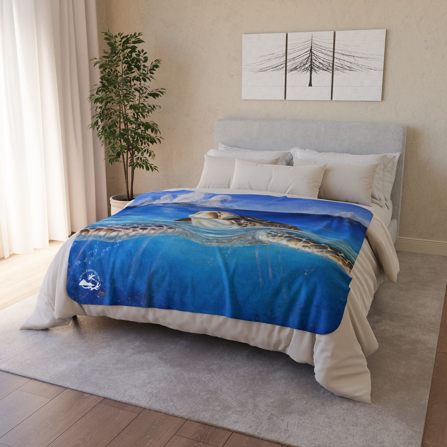 Sea Turtle Ocean Blue Sherpa Blanket — Cozy Coastal Fleece Throw
