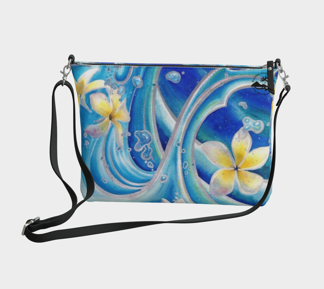 Waves & Plumeria Flowers Art Print Purse / Shoulder Bag with Long Strap