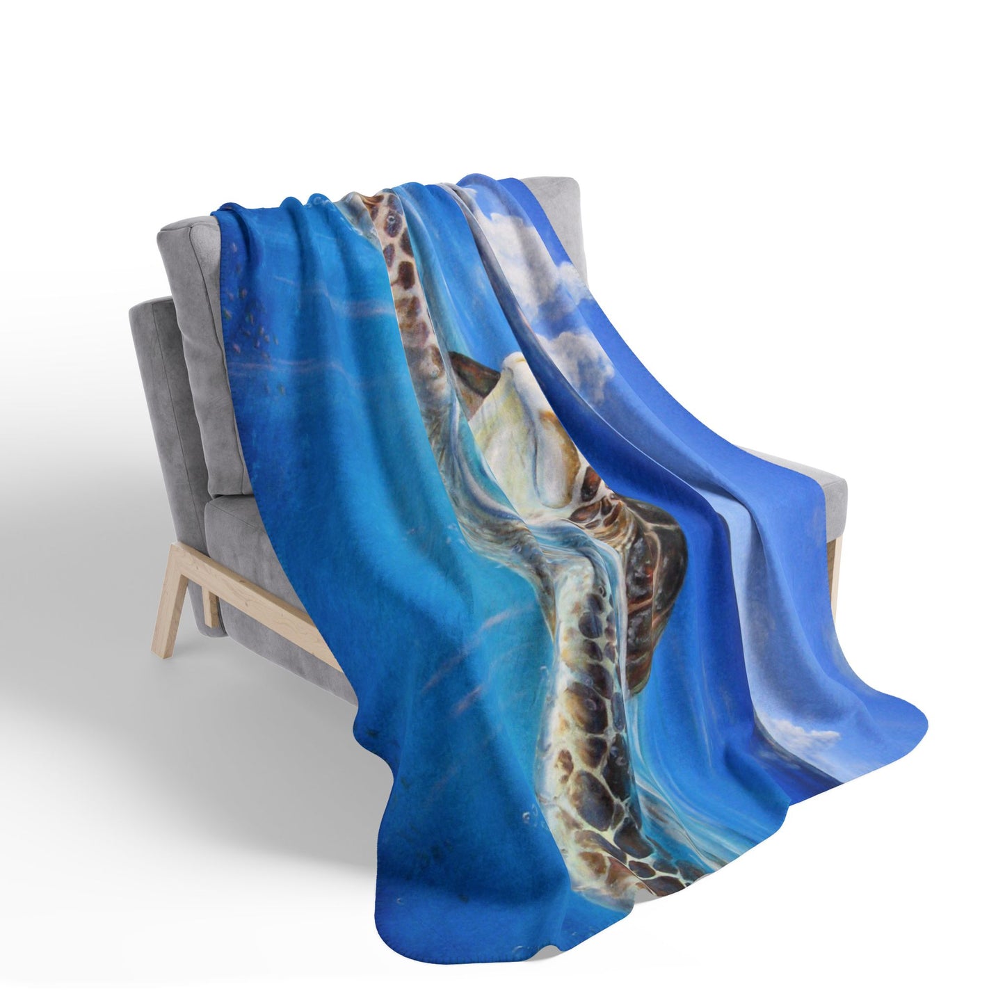 Sea Turtle Ocean Blue Sherpa Blanket — Cozy Coastal Fleece Throw