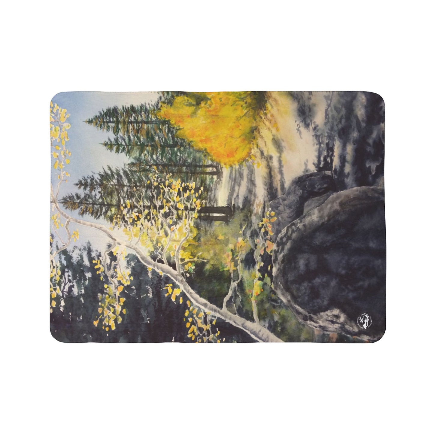 Sherpa Blanket —Watercolor art print -Fall Leaves hiking trail- Autumn Aspen Forest Fleece Throw