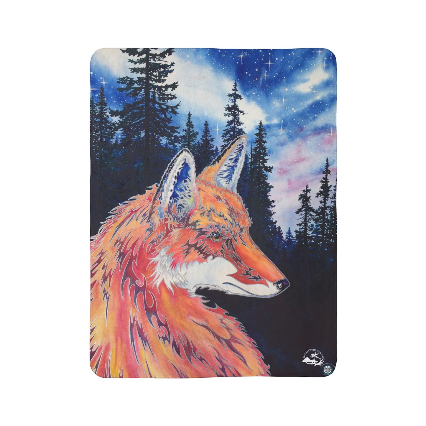 Fox Night Sky Fleece Sherpa Blanket — Cozy Woodland Fox Throw for Nature Lovers
