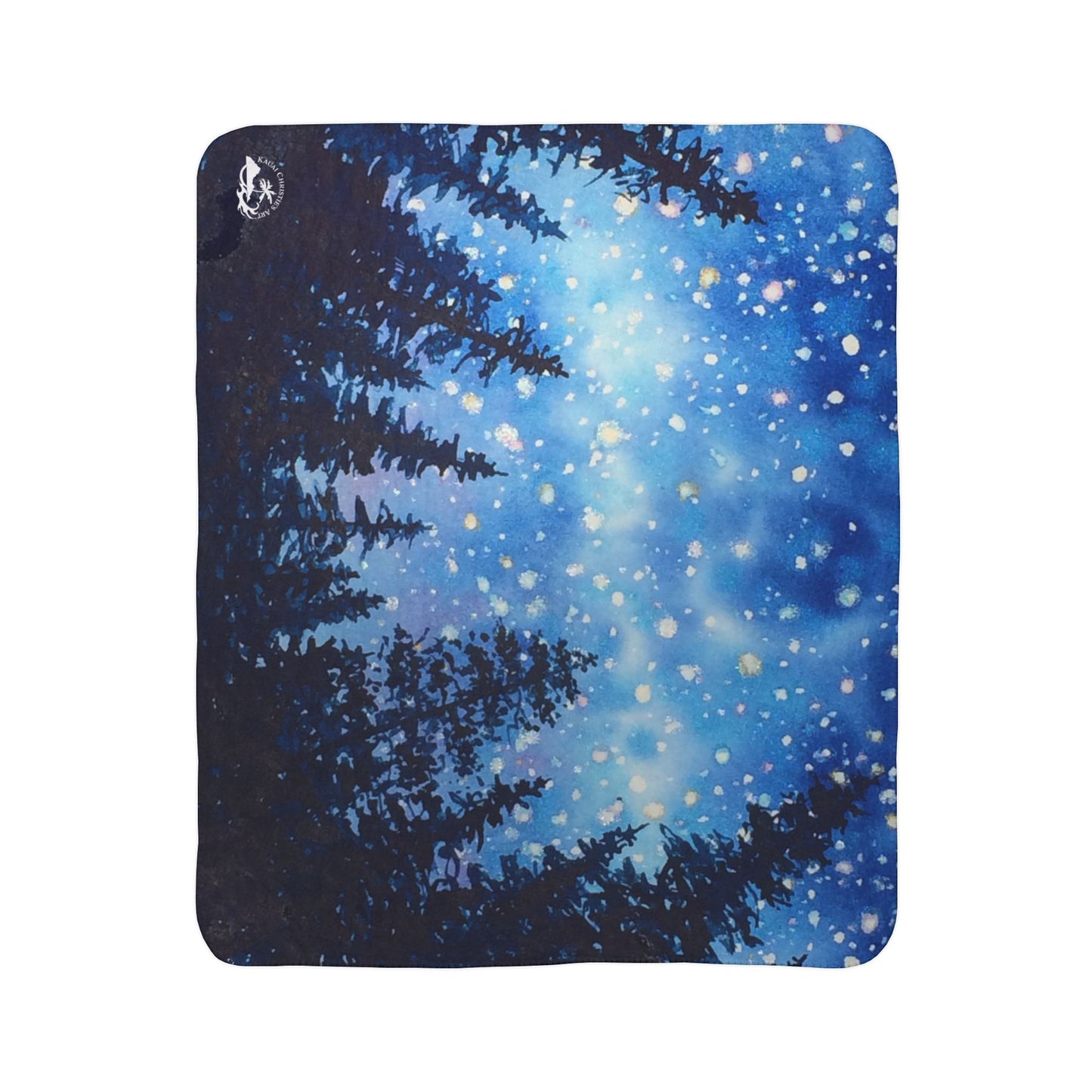 Starry Night Forest Watercolor Art ~ Camp gift Fleece Sherpa Blanket