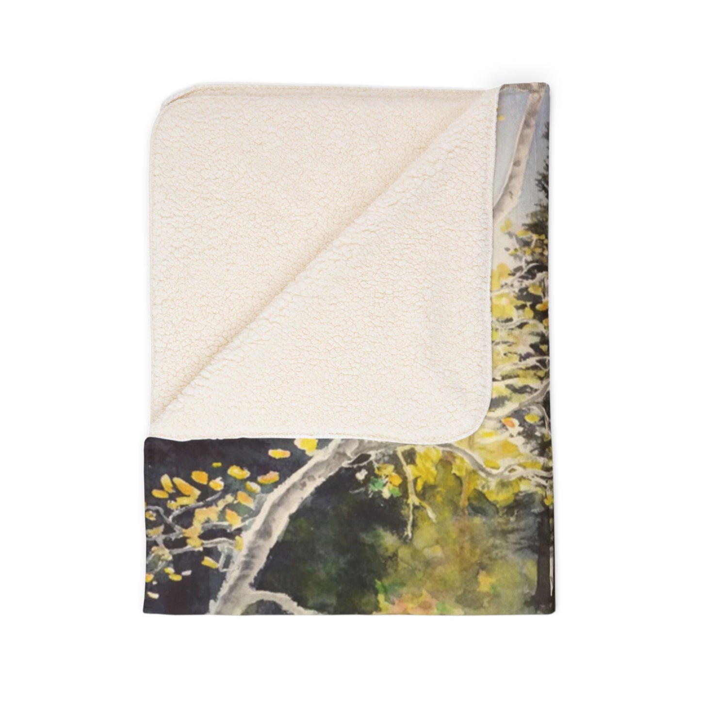 Sherpa Blanket —Watercolor art print -Fall Leaves hiking trail- Autumn Aspen Forest Fleece Throw