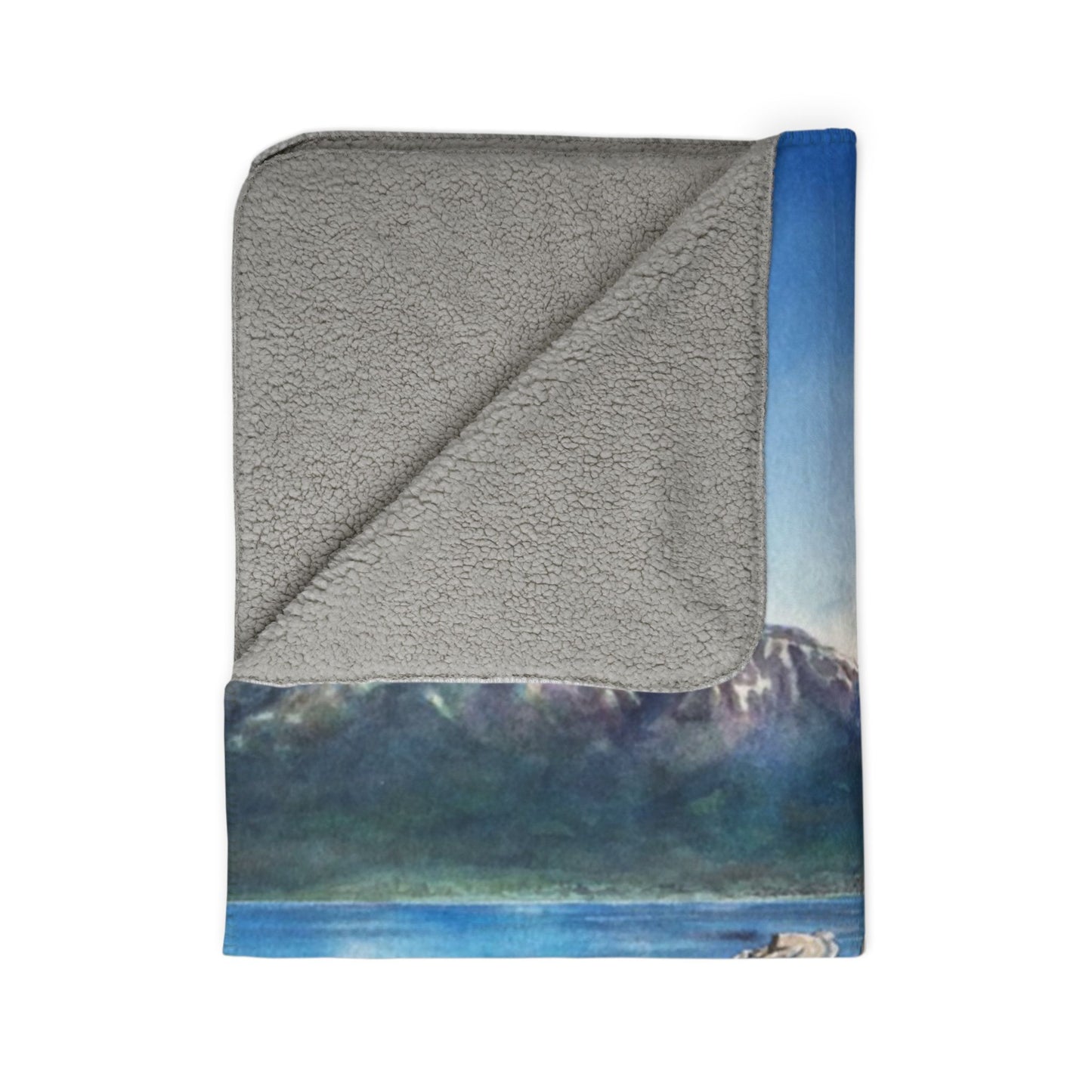 Scenic Mountain Lake Tahoe, Sand Harbor Watercolor Art Fleece Sherpa Blanket — Tranquil Nature Throw