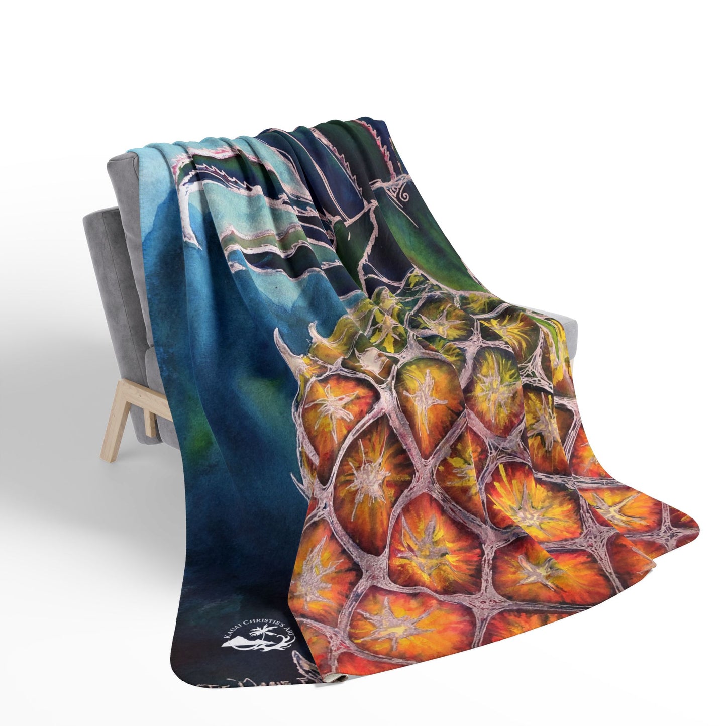 Pineapple Art Fleece Sherpa Blanket — Tropical Pineapple Print Cozy Throw