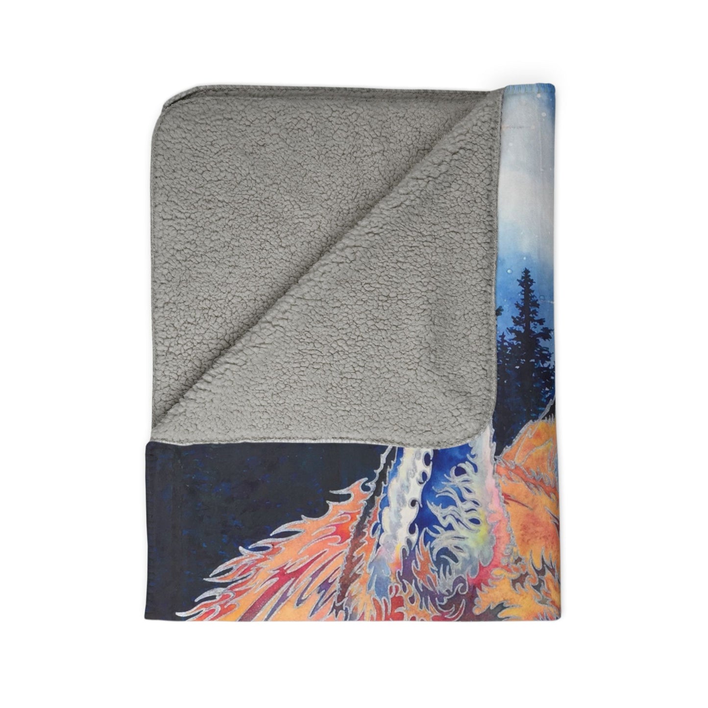 Fox Night Sky Fleece Sherpa Blanket — Cozy Woodland Fox Throw for Nature Lovers