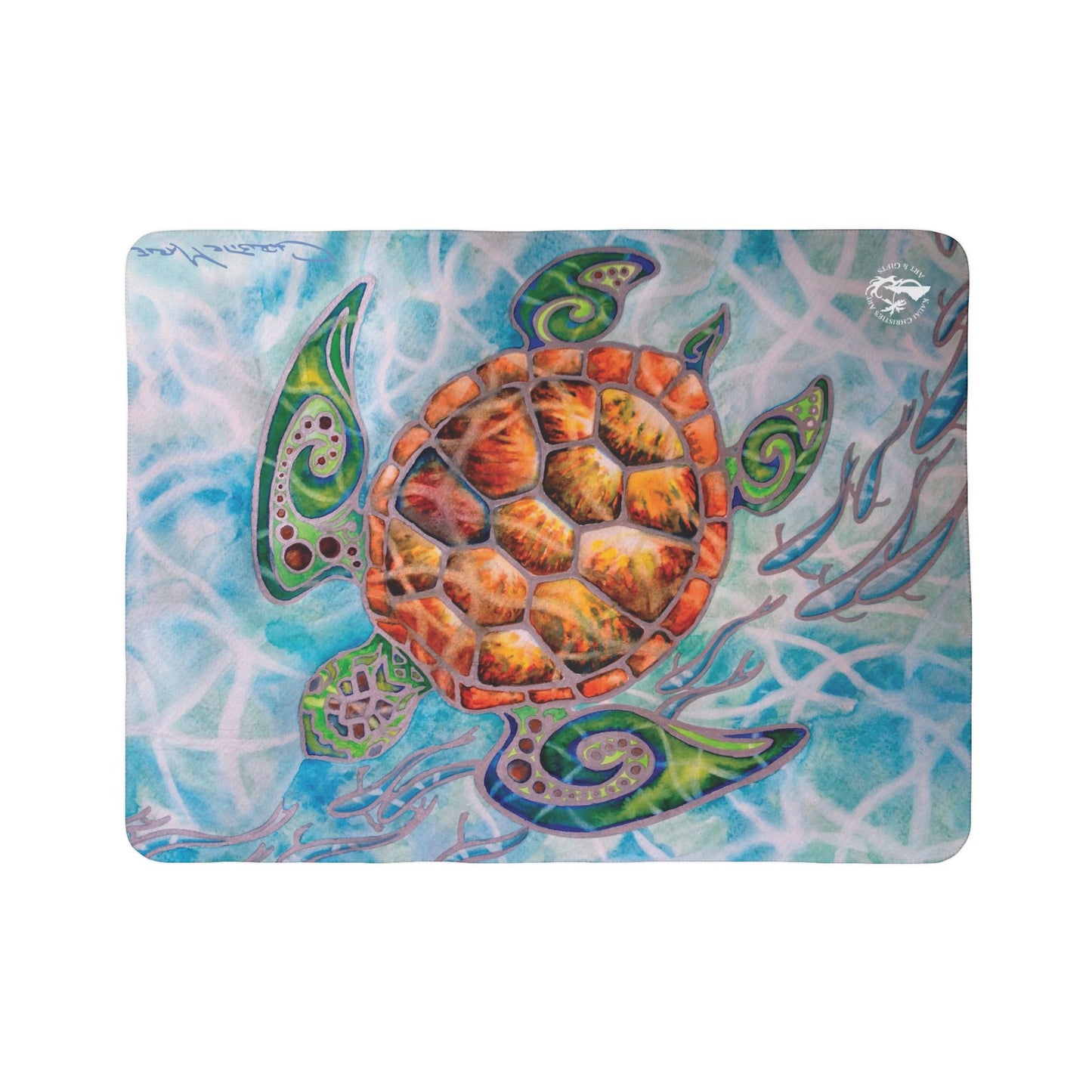 Tribal Sea Turtle Fleece Sherpa Blanket — Cozy Tropical Ocean-Inspired Throw for Beach Lovers