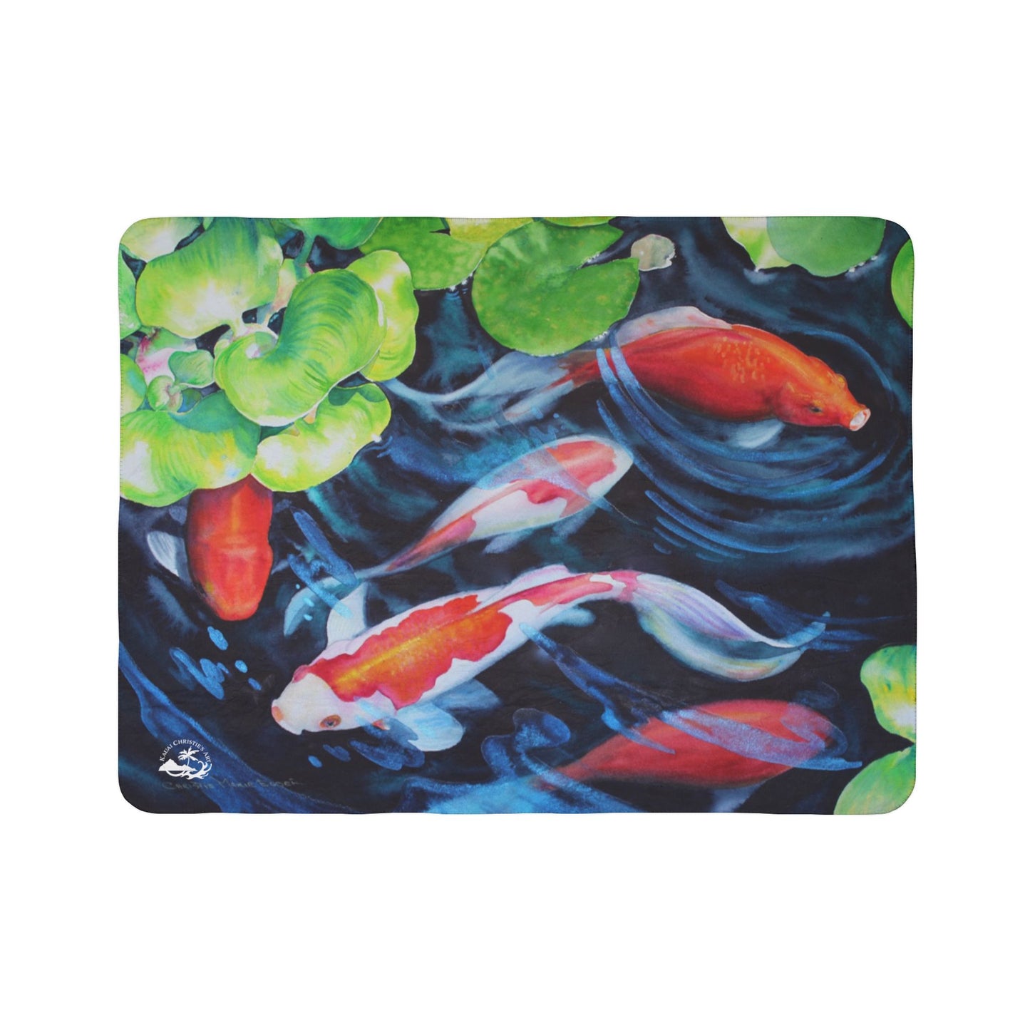 Koi Pond Fleece Sherpa Blanket — Cozy Japanese Fish Watercolor Throw