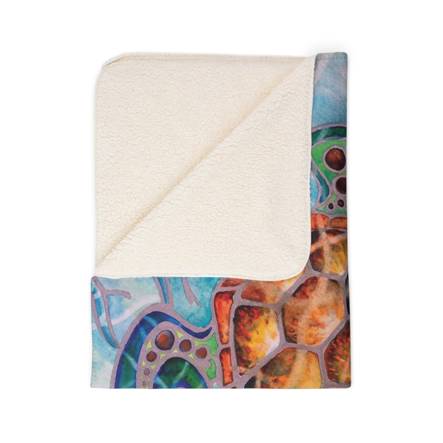Tribal Sea Turtle Fleece Sherpa Blanket — Cozy Tropical Ocean-Inspired Throw for Beach Lovers