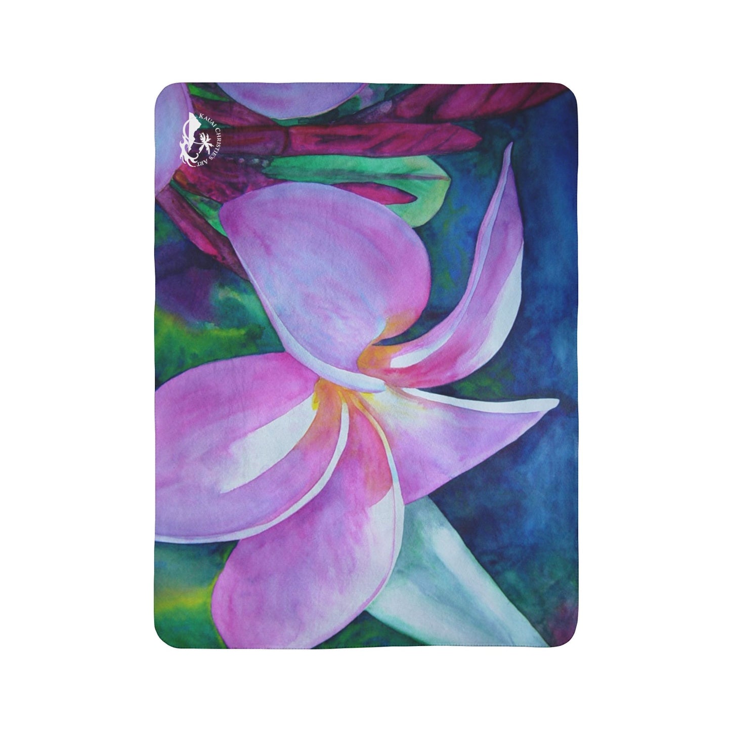 Pink Plumeria Blossom Fleece Sherpa Blanket — Soft Floral Hawaiian Pua Throw