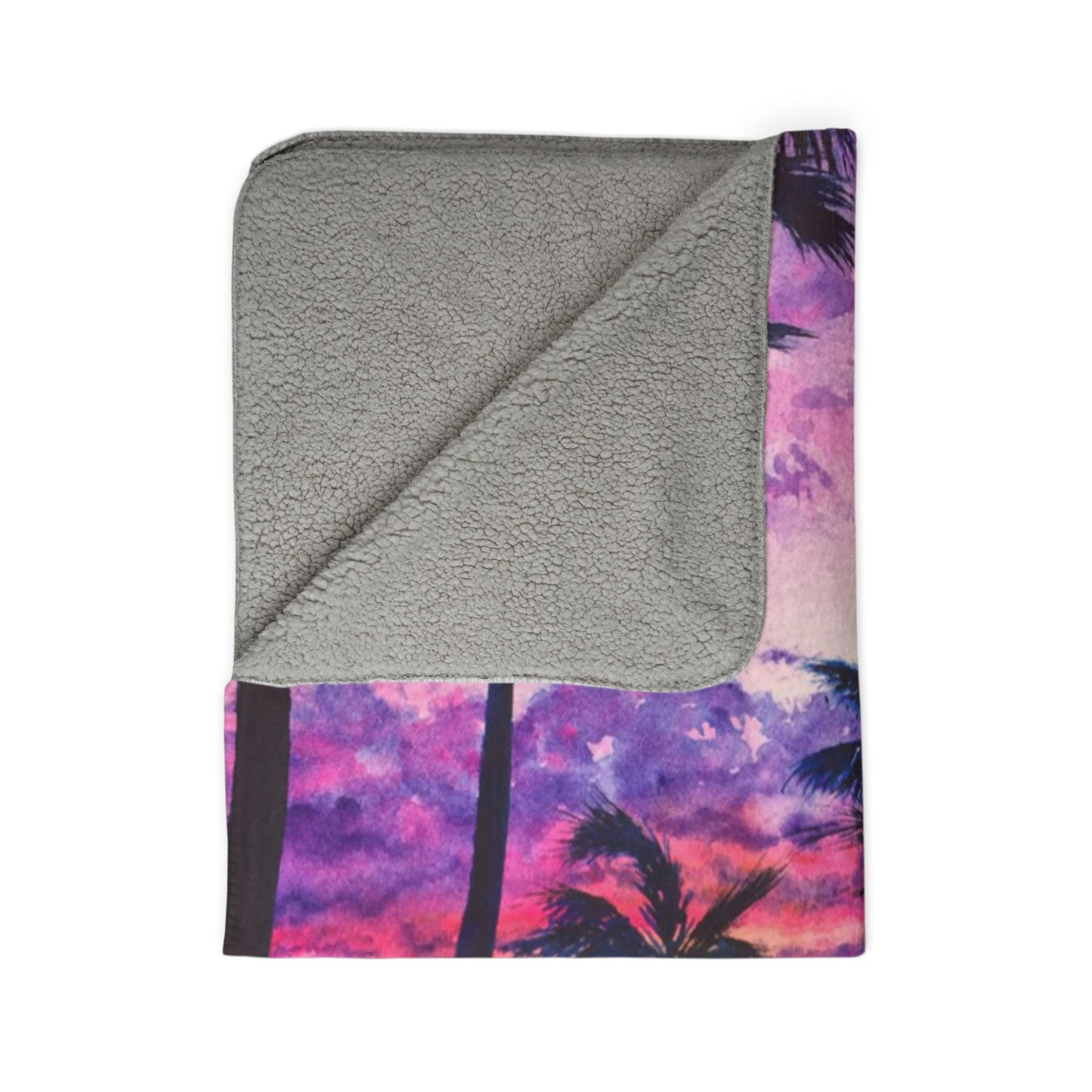 Pink Palms Tropical Sunset Fleece Sherpa Blanket — Palm Trees Purple Pink Beach Throw