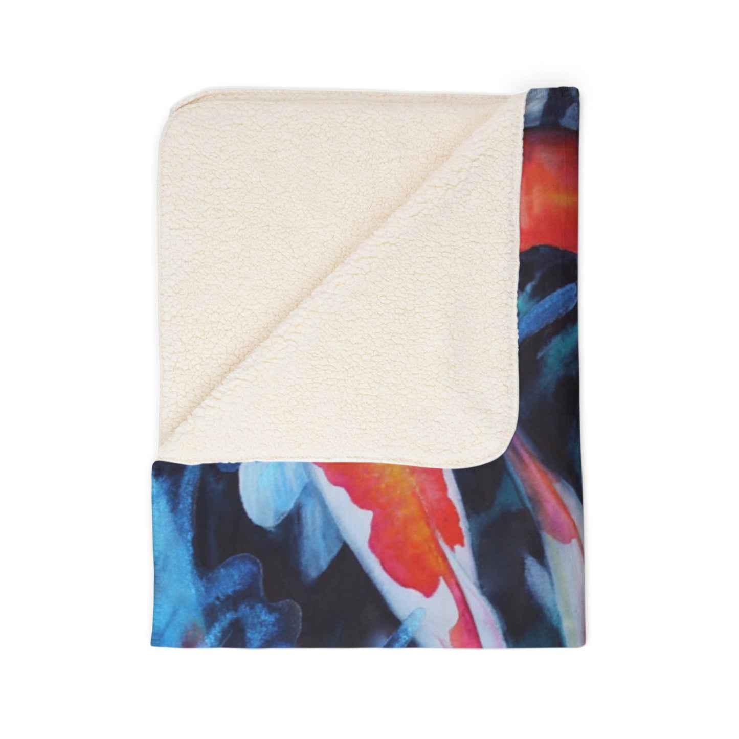 Koi Pond Fleece Sherpa Blanket — Cozy Japanese Fish Watercolor Throw
