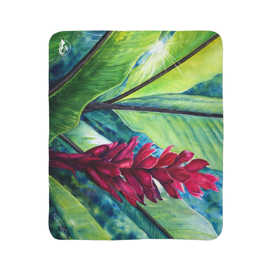Tropical Red Ginger Fleece Sherpa Blanket