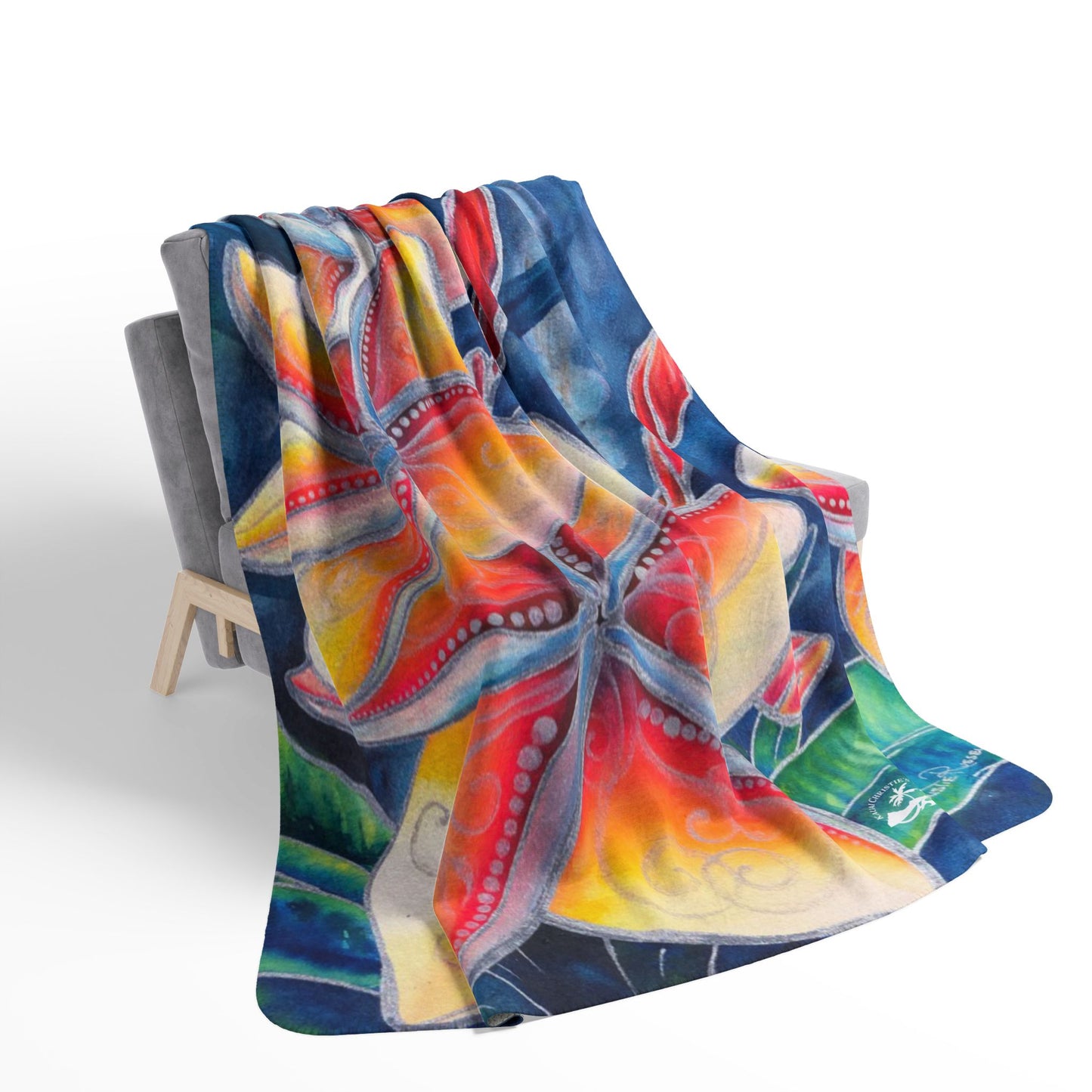 Tropical Plumeria Sherpa Blanket — Vibrant Floral Fleece Throw