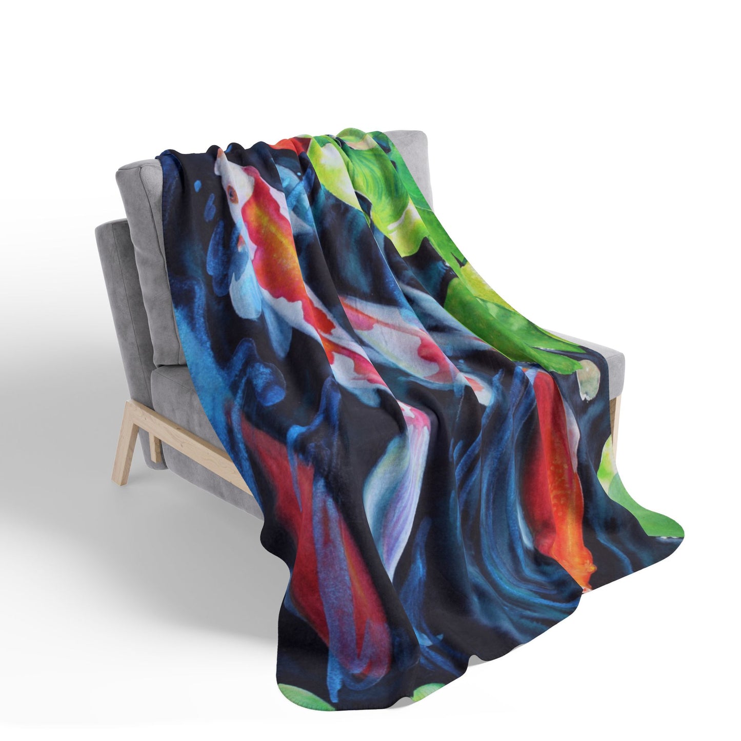 Koi Pond Fleece Sherpa Blanket — Cozy Japanese Fish Watercolor Throw