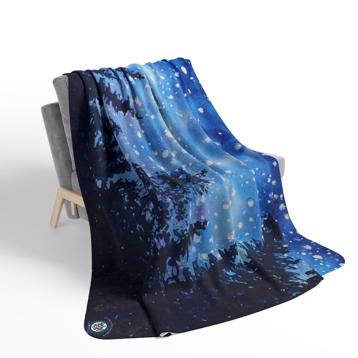 Starry Night Forest Watercolor Art ~ Camp gift Fleece Sherpa Blanket