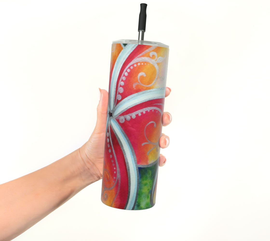 Plumeria Go Round Art -Artistic Steel Tumbler - Drink/ Cocktail Cup