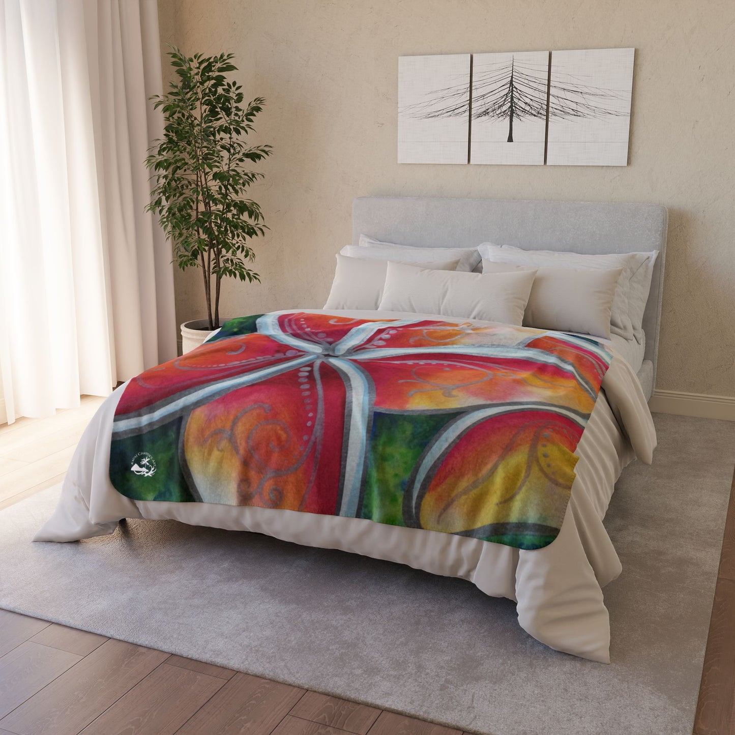 Plumeria Floral Sherpa Blanket — Tropical Hibiscus Plush Throw