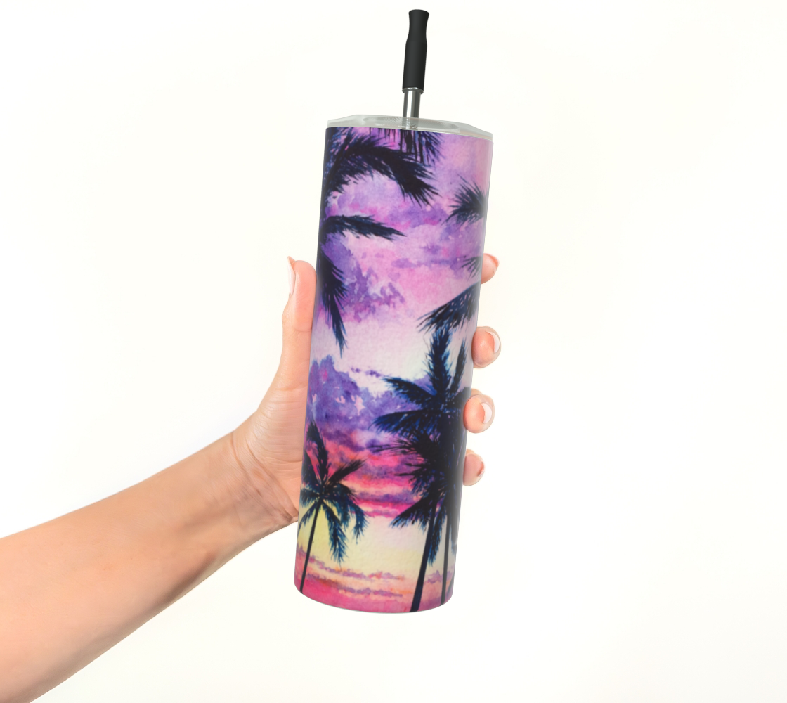 Pink Palms / Palm Tree Art Print Steel Tumbler, Drinkware