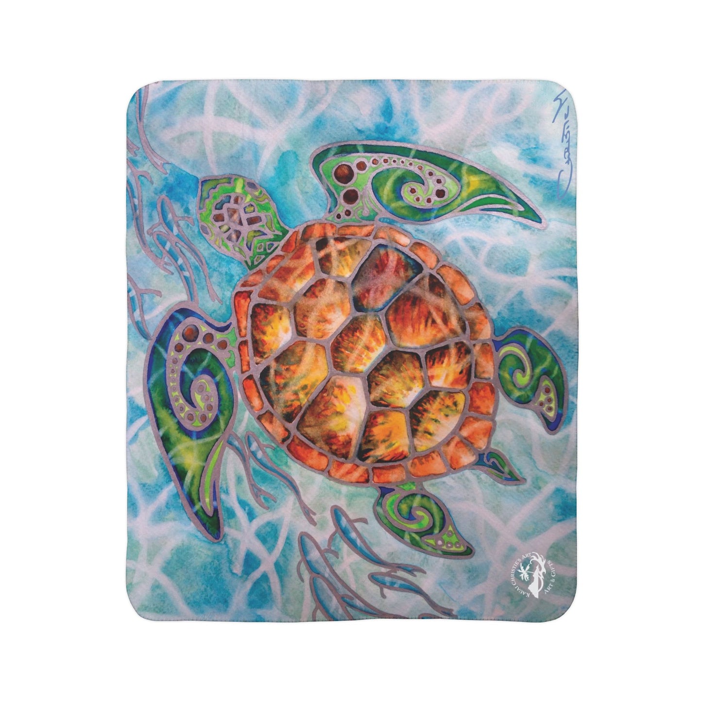 Tribal Sea Turtle Fleece Sherpa Blanket — Cozy Tropical Ocean-Inspired Throw for Beach Lovers