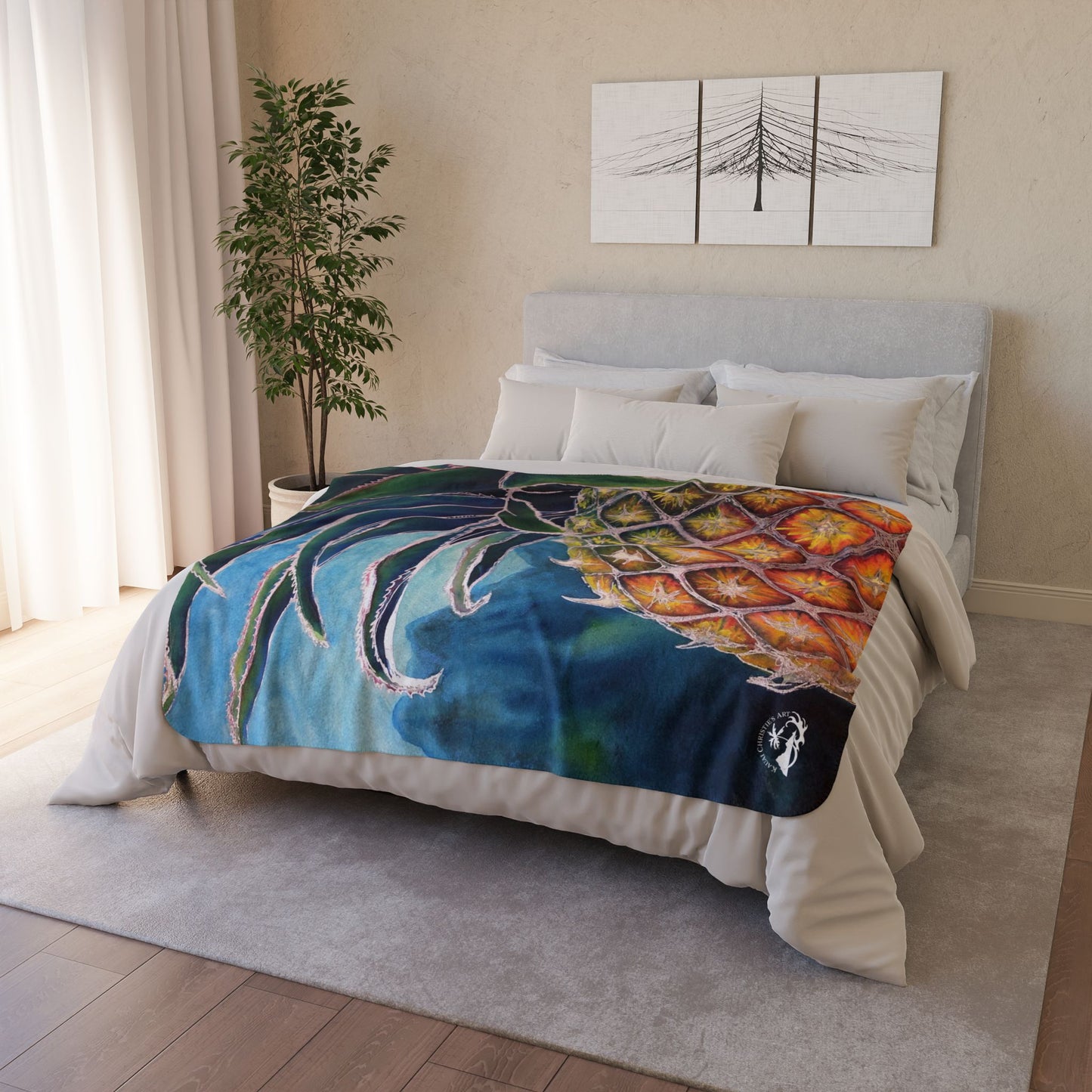 Pineapple Art Fleece Sherpa Blanket — Tropical Pineapple Print Cozy Throw