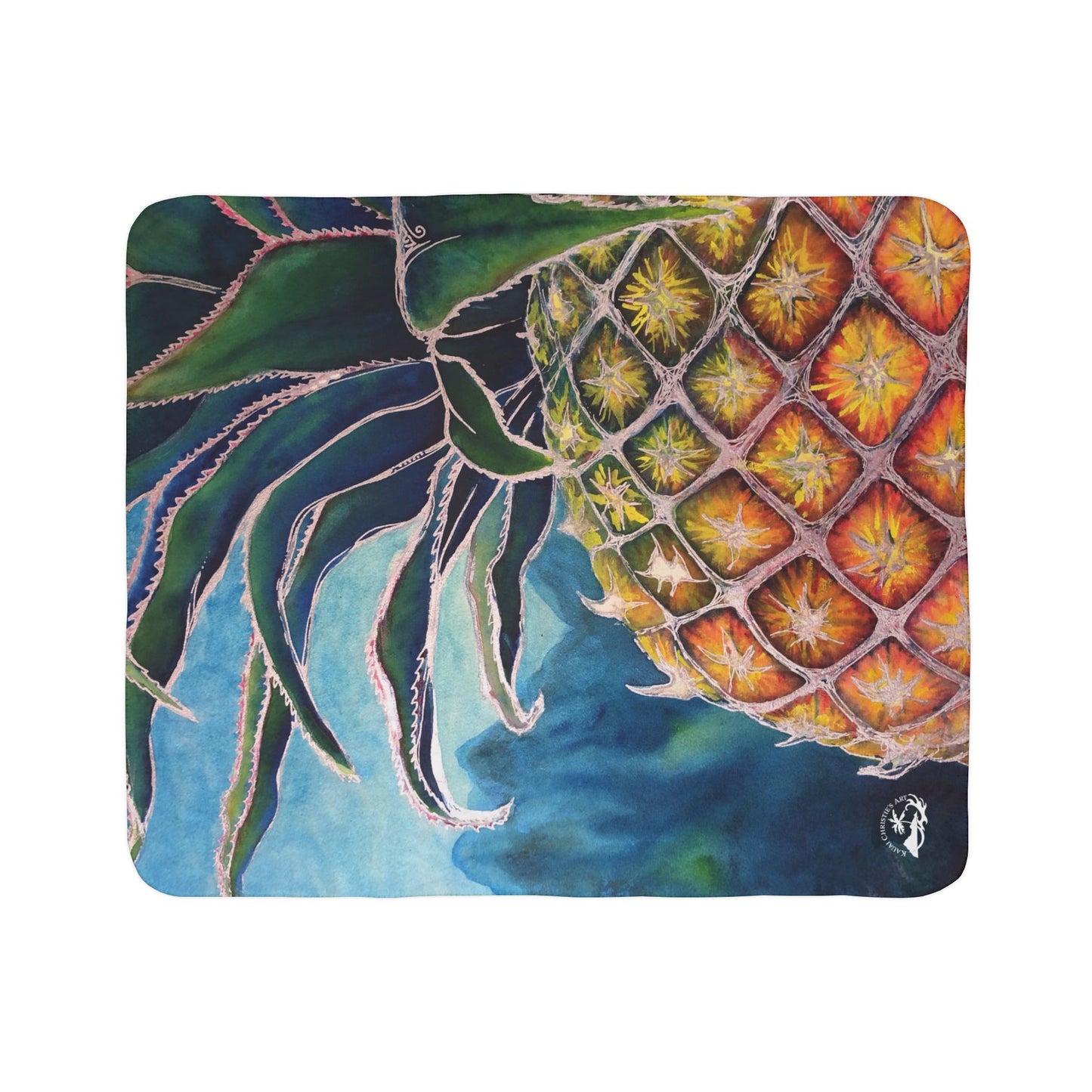 Pineapple Art Fleece Sherpa Blanket — Tropical Pineapple Print Cozy Throw