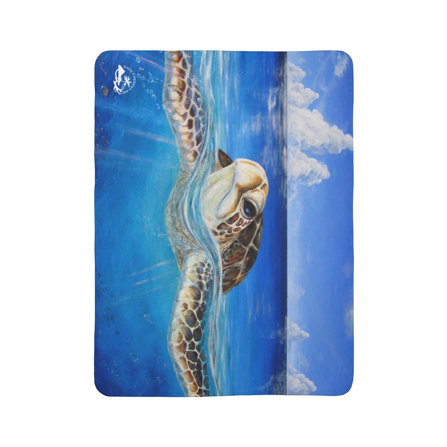 Sea Turtle Ocean Blue Sherpa Blanket — Cozy Coastal Fleece Throw