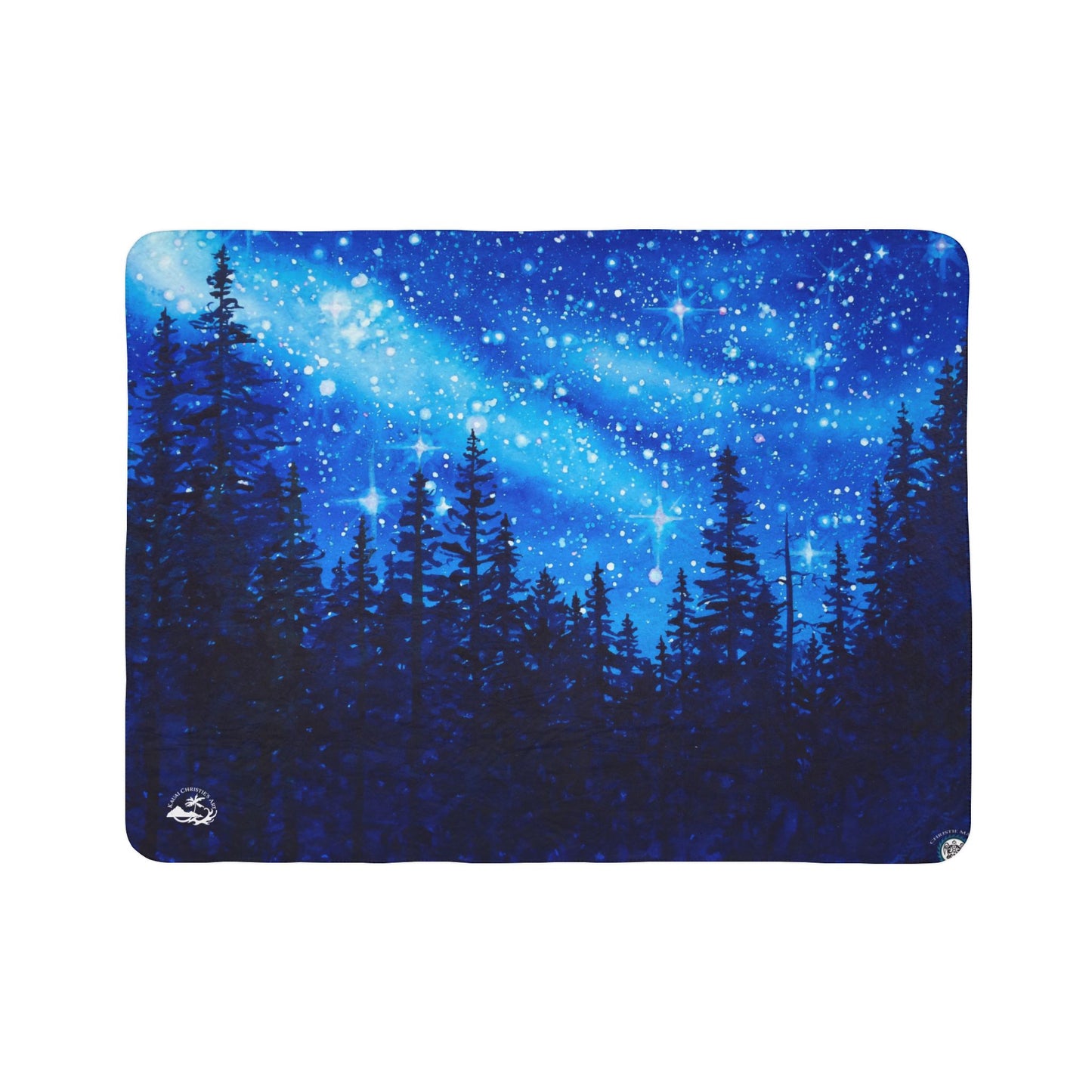 Star Lite Forest Starry Night sky watercolor art Fleece Sherpa Blanket