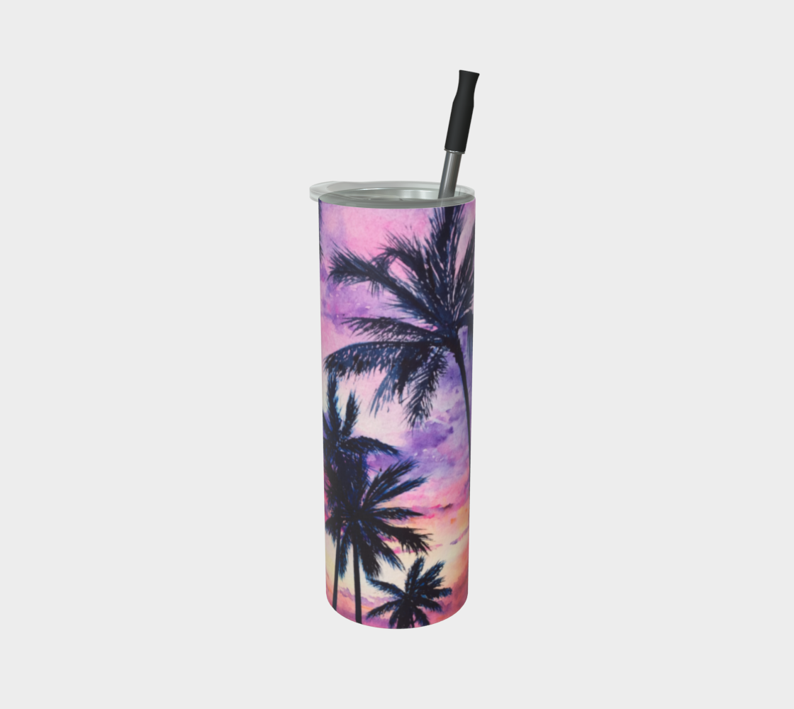 Pink Palms / Palm Tree Art Print Steel Tumbler, Drinkware