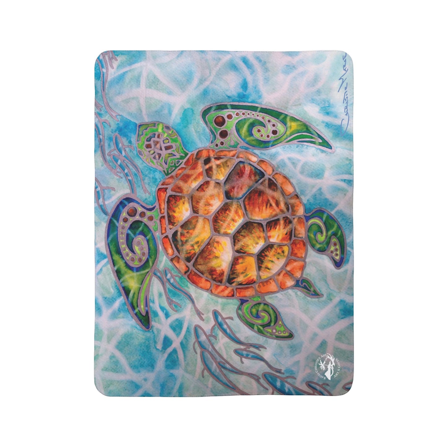 Tribal Sea Turtle Fleece Sherpa Blanket — Cozy Tropical Ocean-Inspired Throw for Beach Lovers