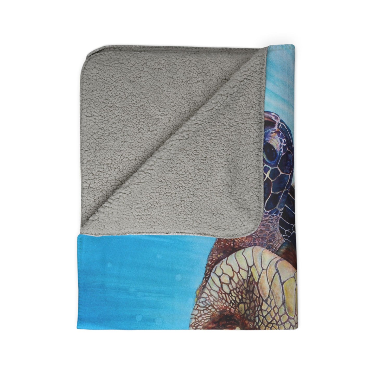 Sea Turtle Watercolor Art print Fleece Sherpa Blanket –"Aloha Spirit" Ocean Blue Coastal Throw