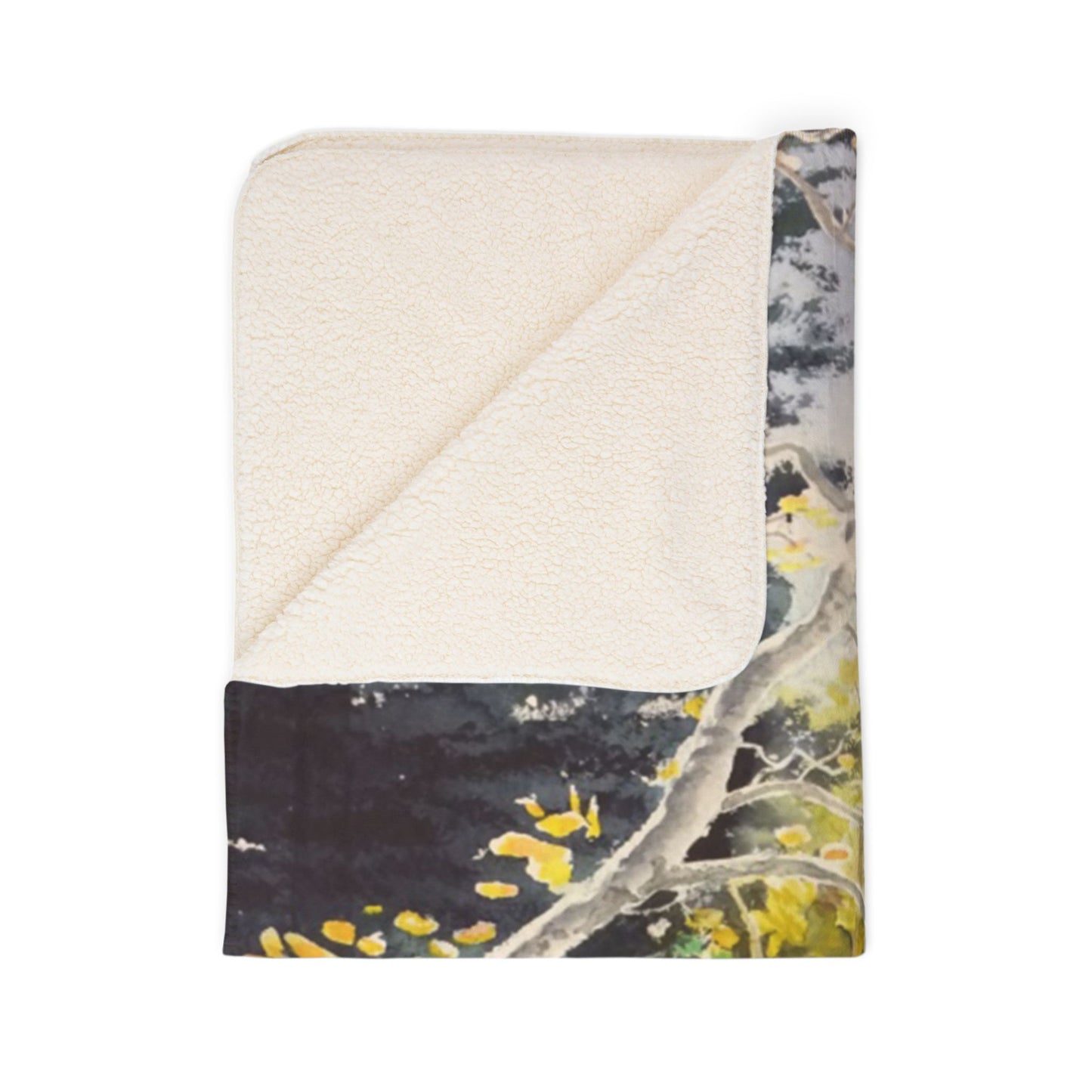 Sherpa Blanket —Watercolor art print -Fall Leaves hiking trail- Autumn Aspen Forest Fleece Throw