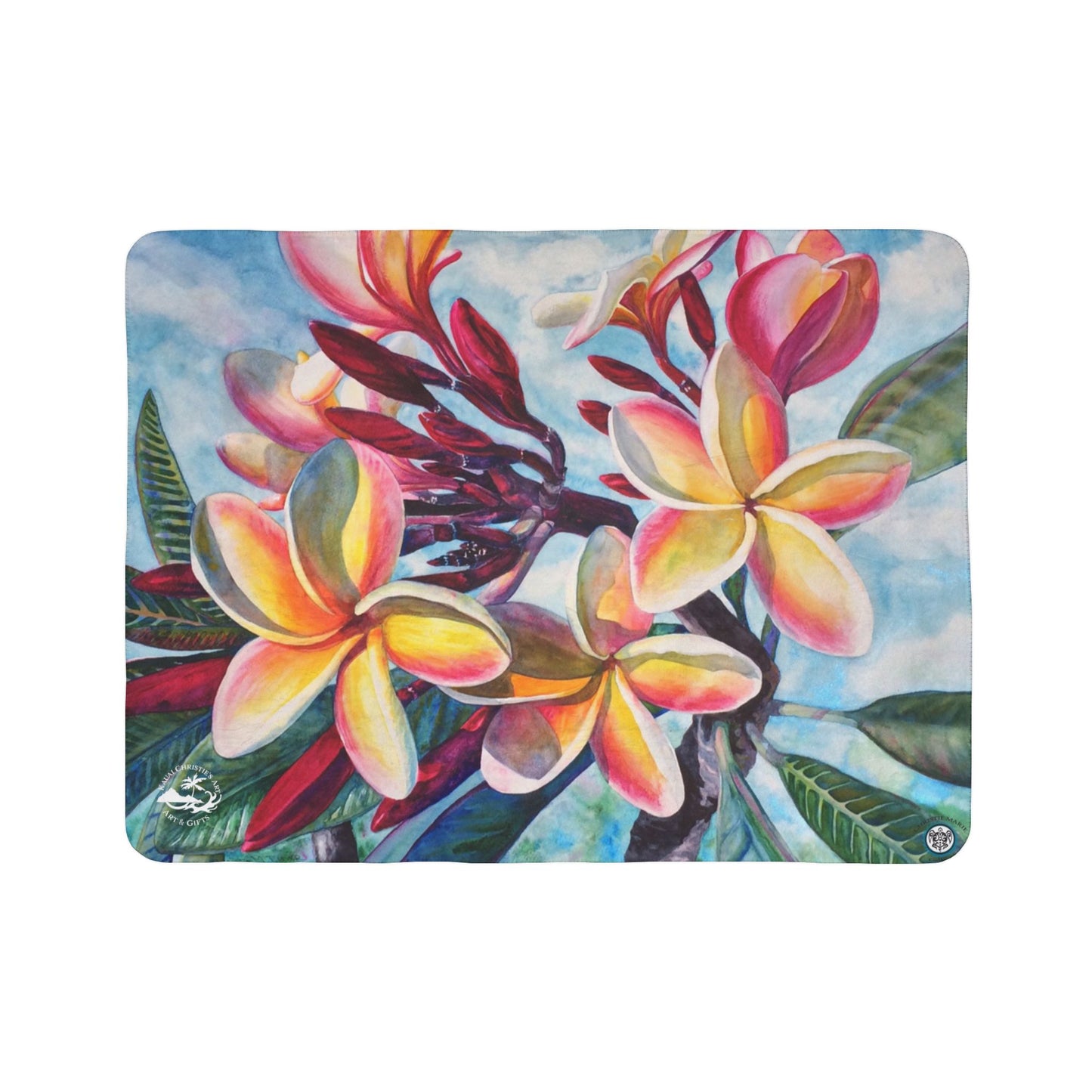 Plumeria Flowers Floral Sherpa Blanket — Tropical Fleece Throw for Colorful Cozy Home & Beach Gifts