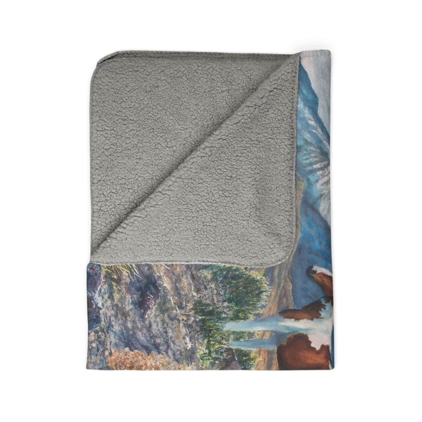 Wild Mustang Horse Sierra Nevada Mountains Sherpa Blanket - Watercolor Wild Horses Throw