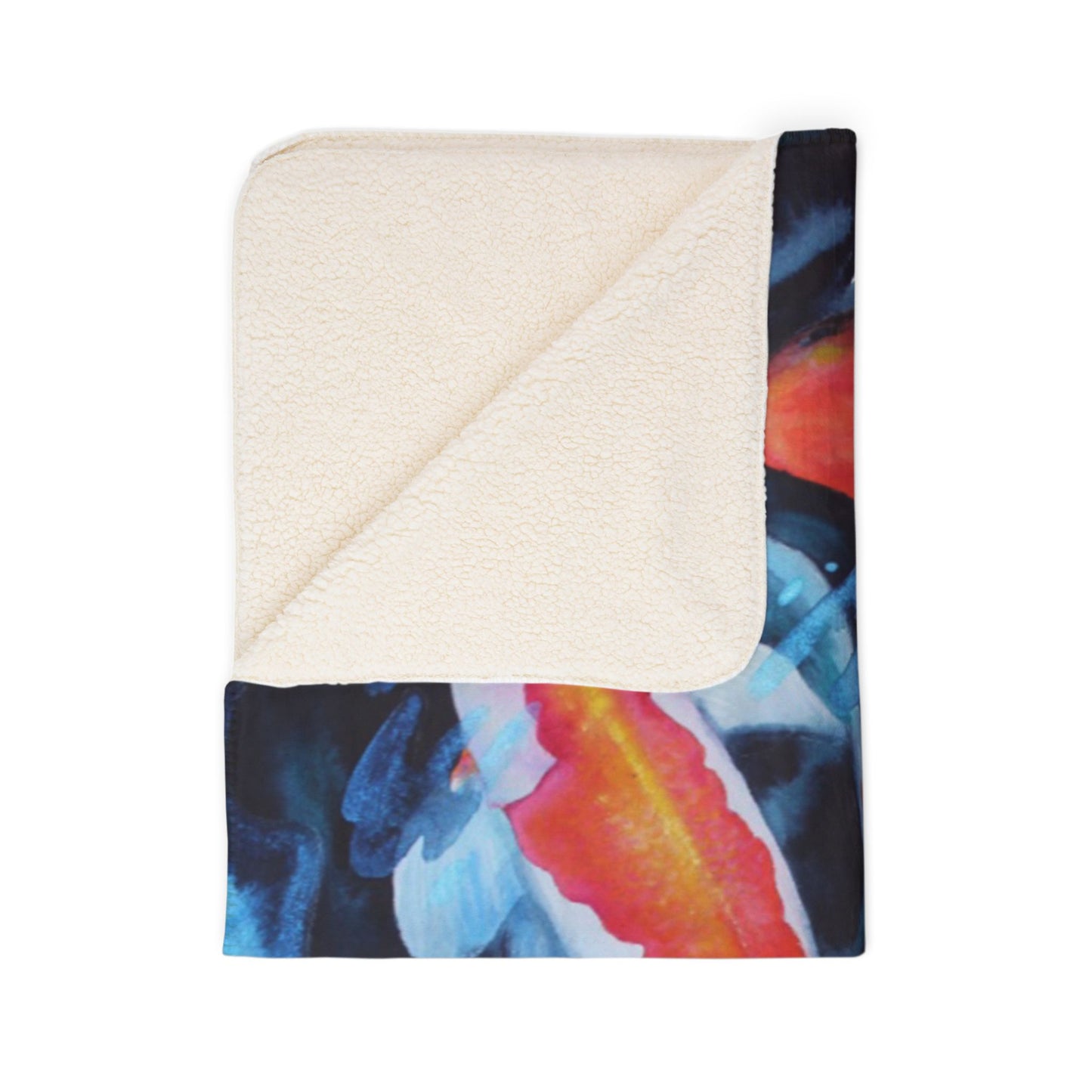 Koi Pond Fleece Sherpa Blanket — Cozy Japanese Fish Watercolor Throw