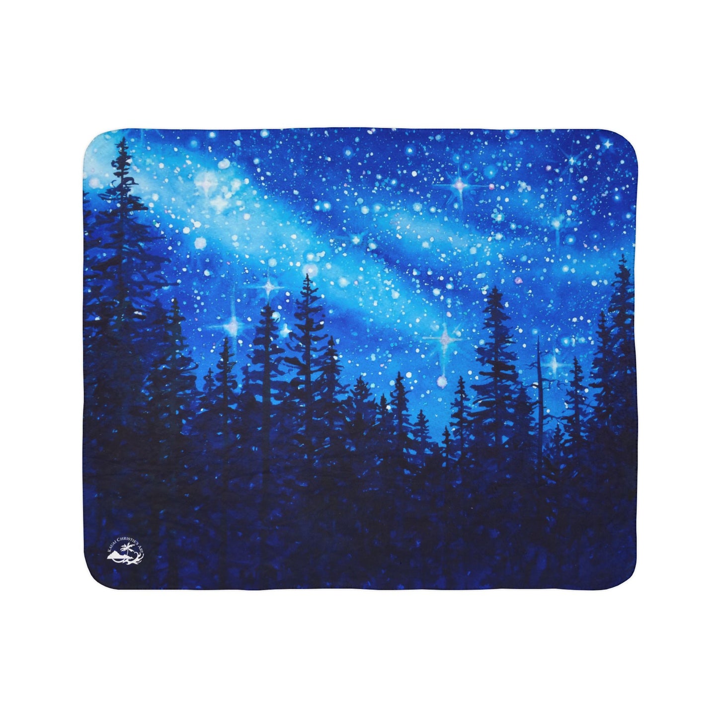 Star Lite Forest Starry Night sky watercolor art Fleece Sherpa Blanket