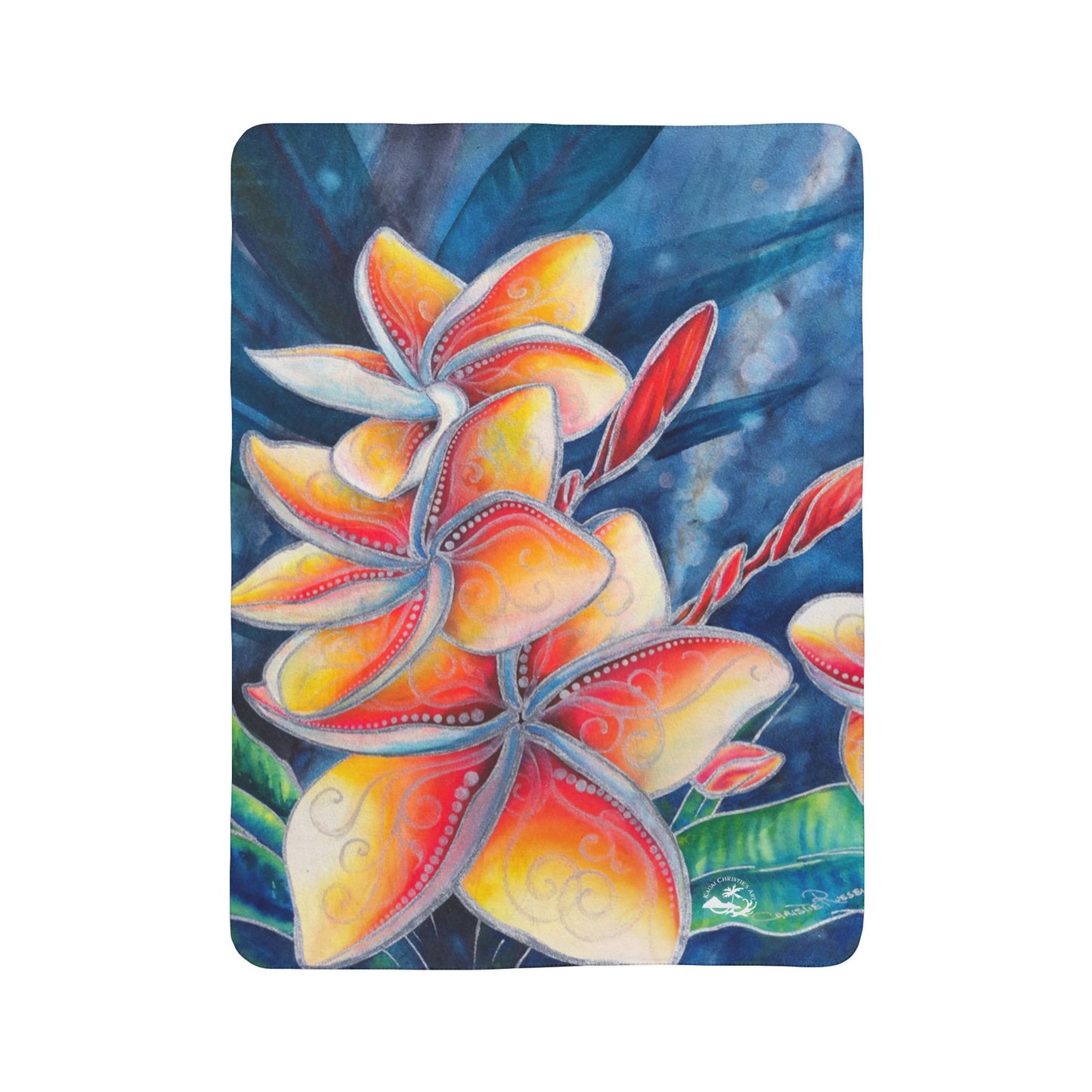 Tropical Plumeria Sherpa Blanket — Vibrant Floral Fleece Throw