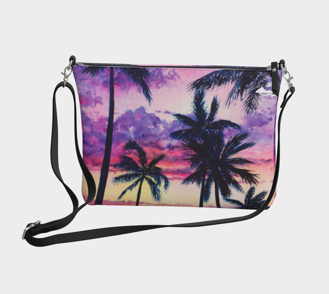 Pink Palm Tree Art Print Purse / Shoulder Bag with Long Strap