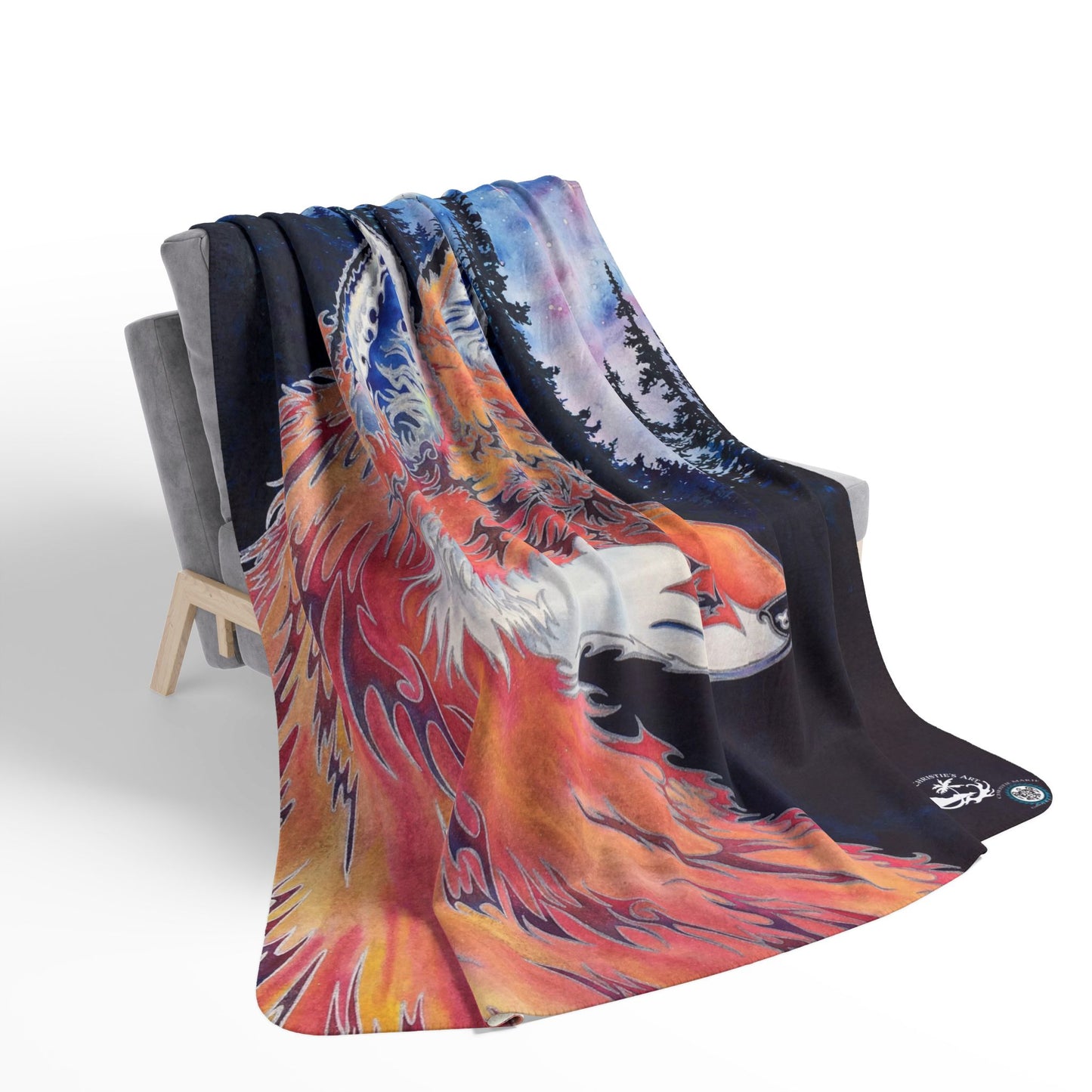 Fox Night Sky Fleece Sherpa Blanket — Cozy Woodland Fox Throw for Nature Lovers