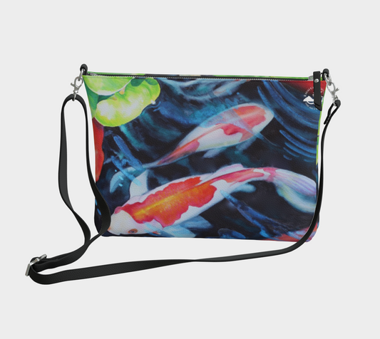 Koi Fish Watercolor Art Print Zipper Purse with Long Strap - Artsy Accessory bag
