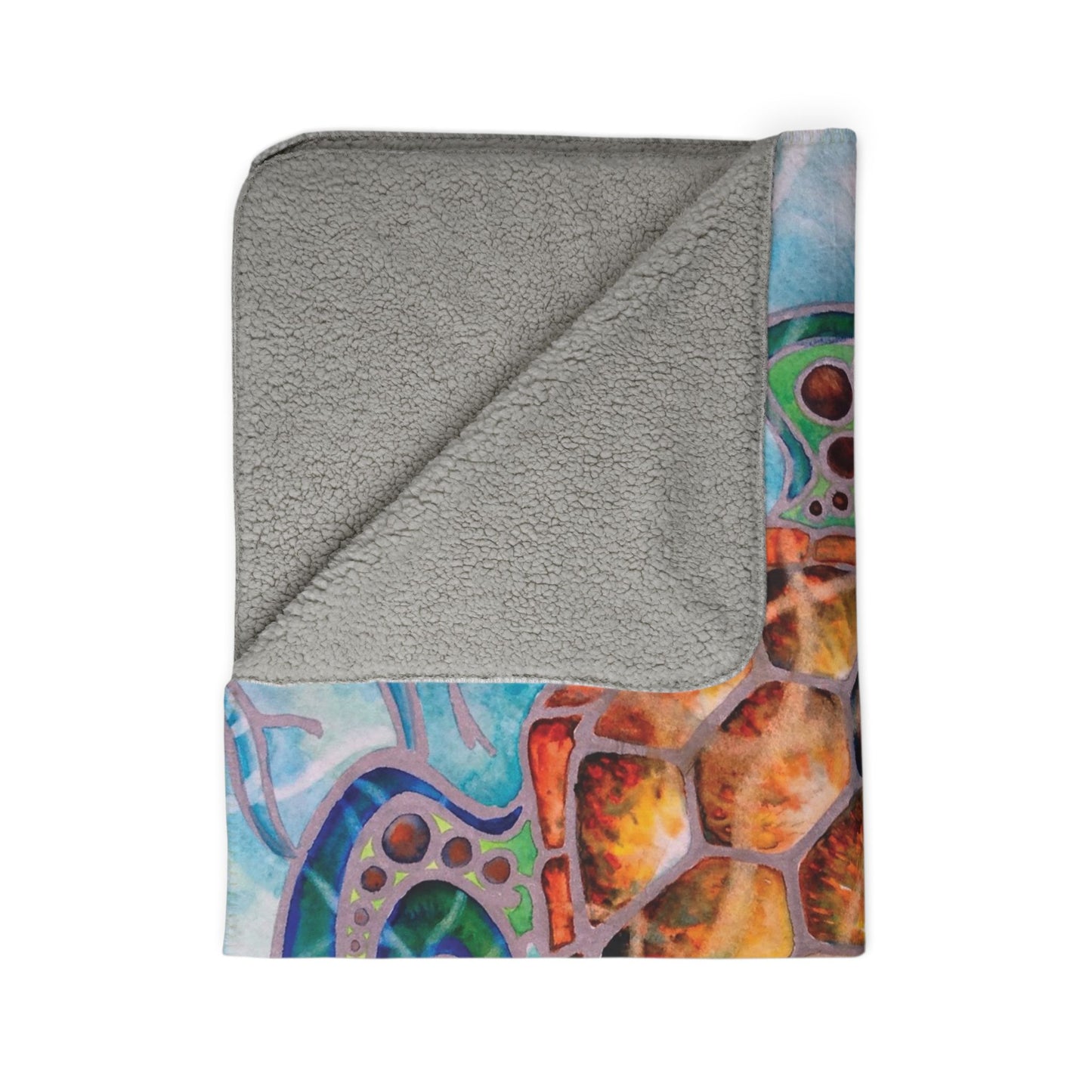 Tribal Sea Turtle Fleece Sherpa Blanket — Cozy Tropical Ocean-Inspired Throw for Beach Lovers