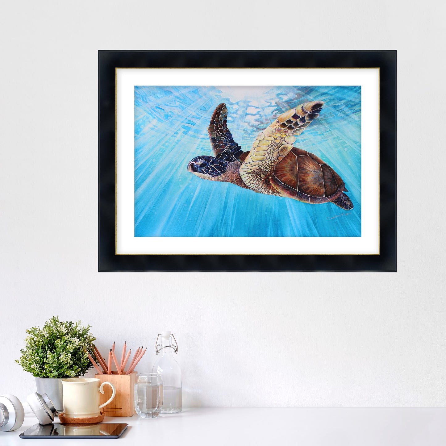 "Aloha Spirit" Fine Art Canvas or Fine Art Wall / option to Frame Prints, Hawaii Sea Turtle Art by artist © Christie Marie