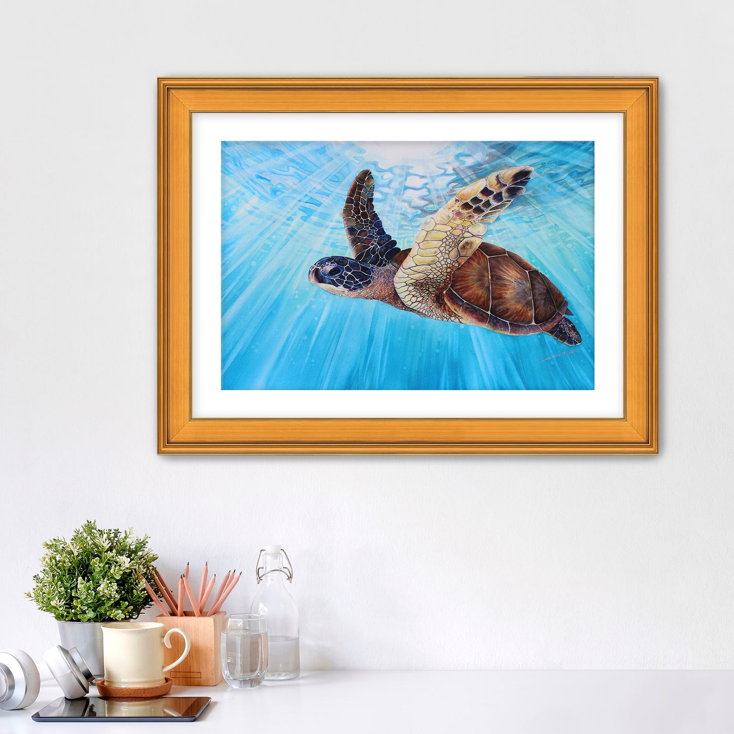 "Aloha Spirit" Fine Art Canvas or Fine Art Wall / option to Frame Prints, Hawaii Sea Turtle Art by artist © Christie Marie