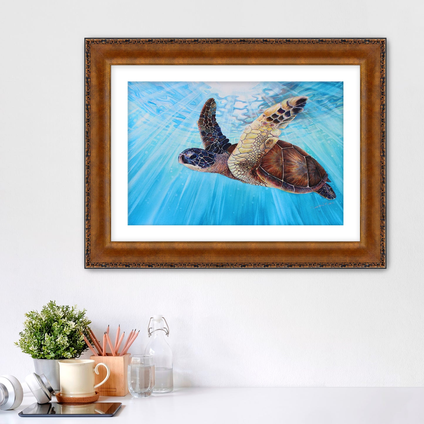 "Aloha Spirit" Fine Art Canvas or Fine Art Wall / option to Frame Prints, Hawaii Sea Turtle Art by artist © Christie Marie