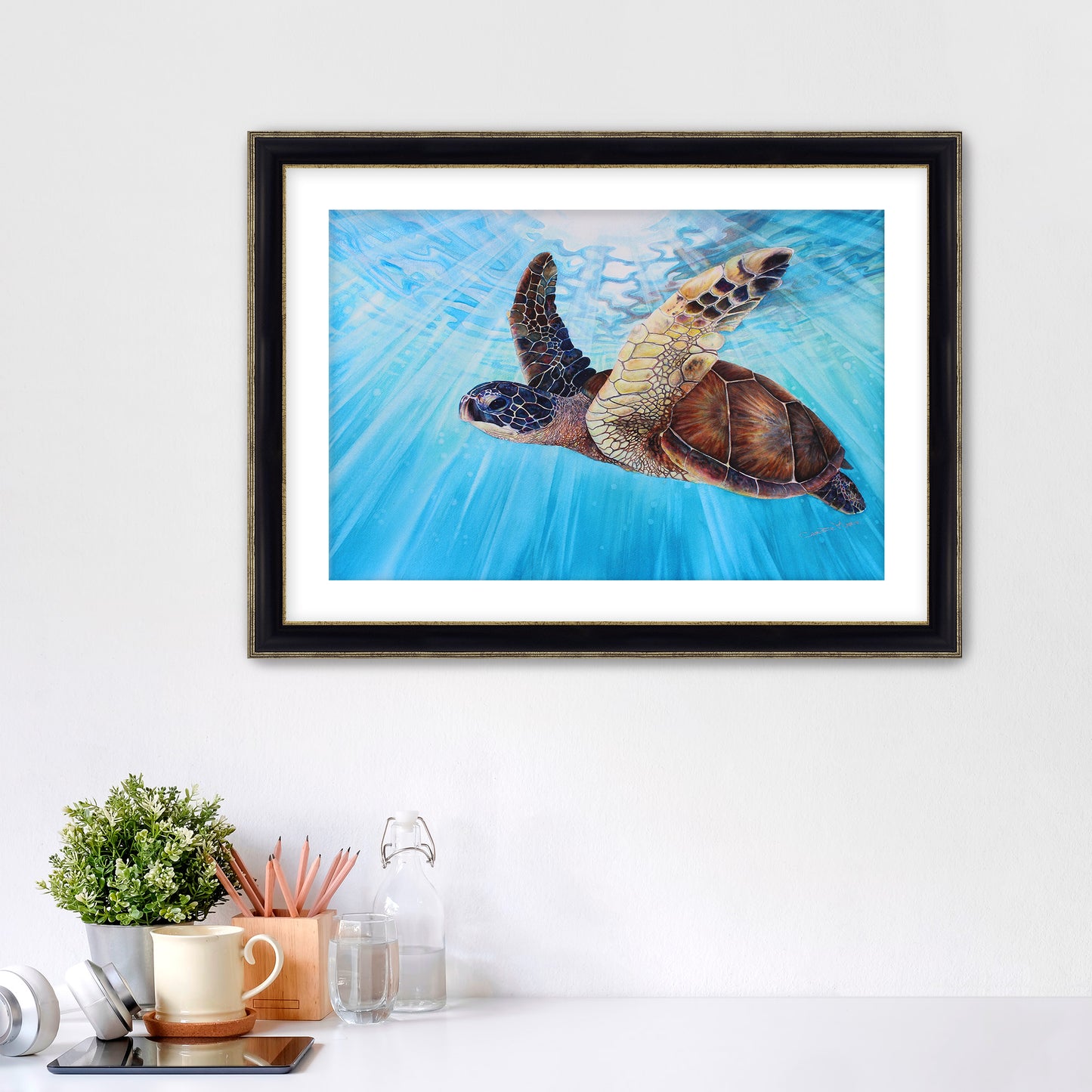 "Aloha Spirit" Fine Art Canvas or Fine Art Wall / option to Frame Prints, Hawaii Sea Turtle Art by artist © Christie Marie