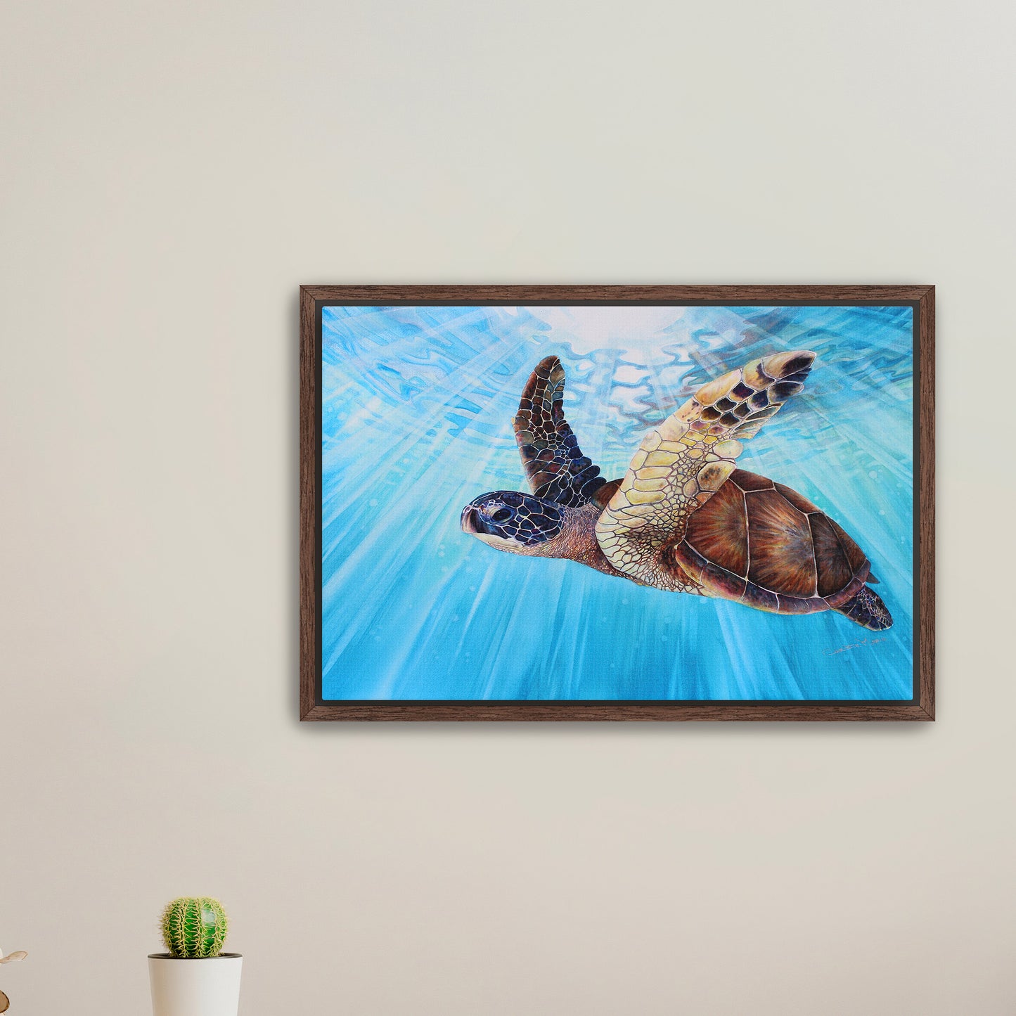 "Aloha Spirit" Fine Art Canvas or Fine Art Wall / option to Frame Prints, Hawaii Sea Turtle Art by artist © Christie Marie