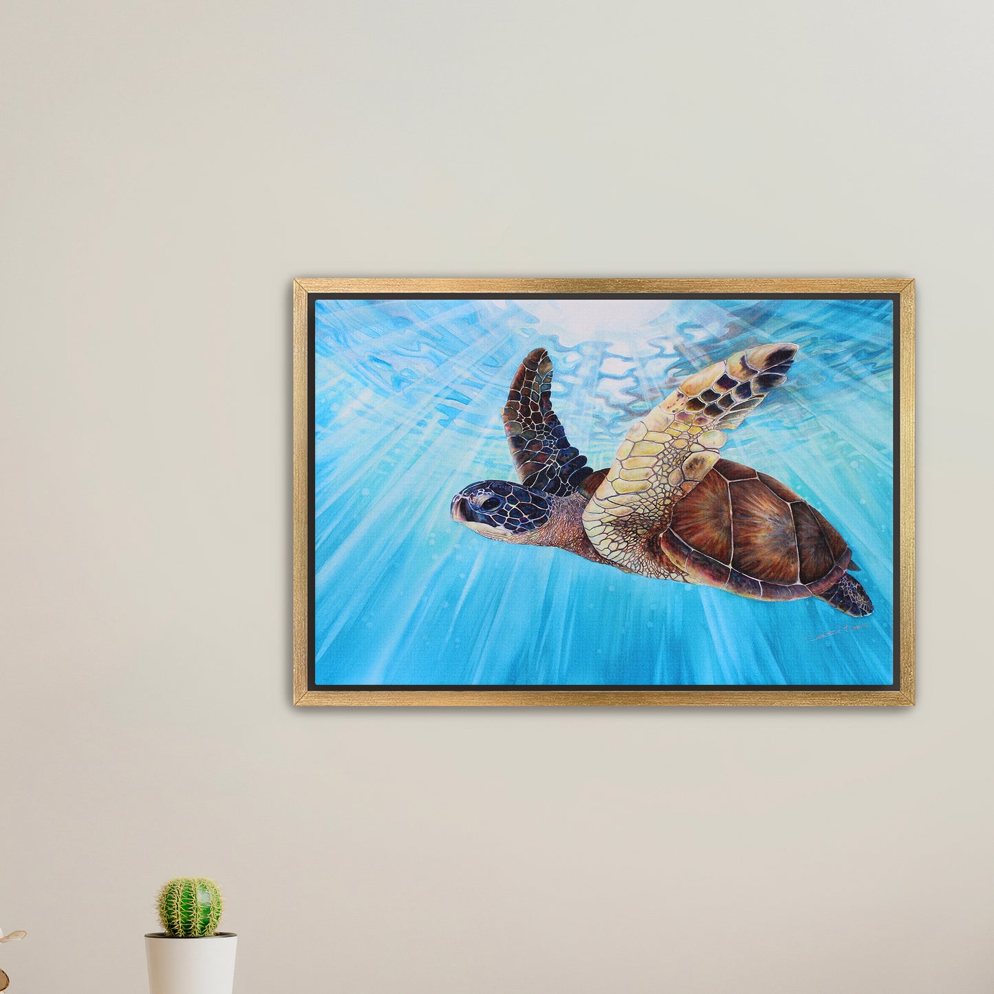 "Aloha Spirit" Fine Art Canvas or Fine Art Wall / option to Frame Prints, Hawaii Sea Turtle Art by artist © Christie Marie