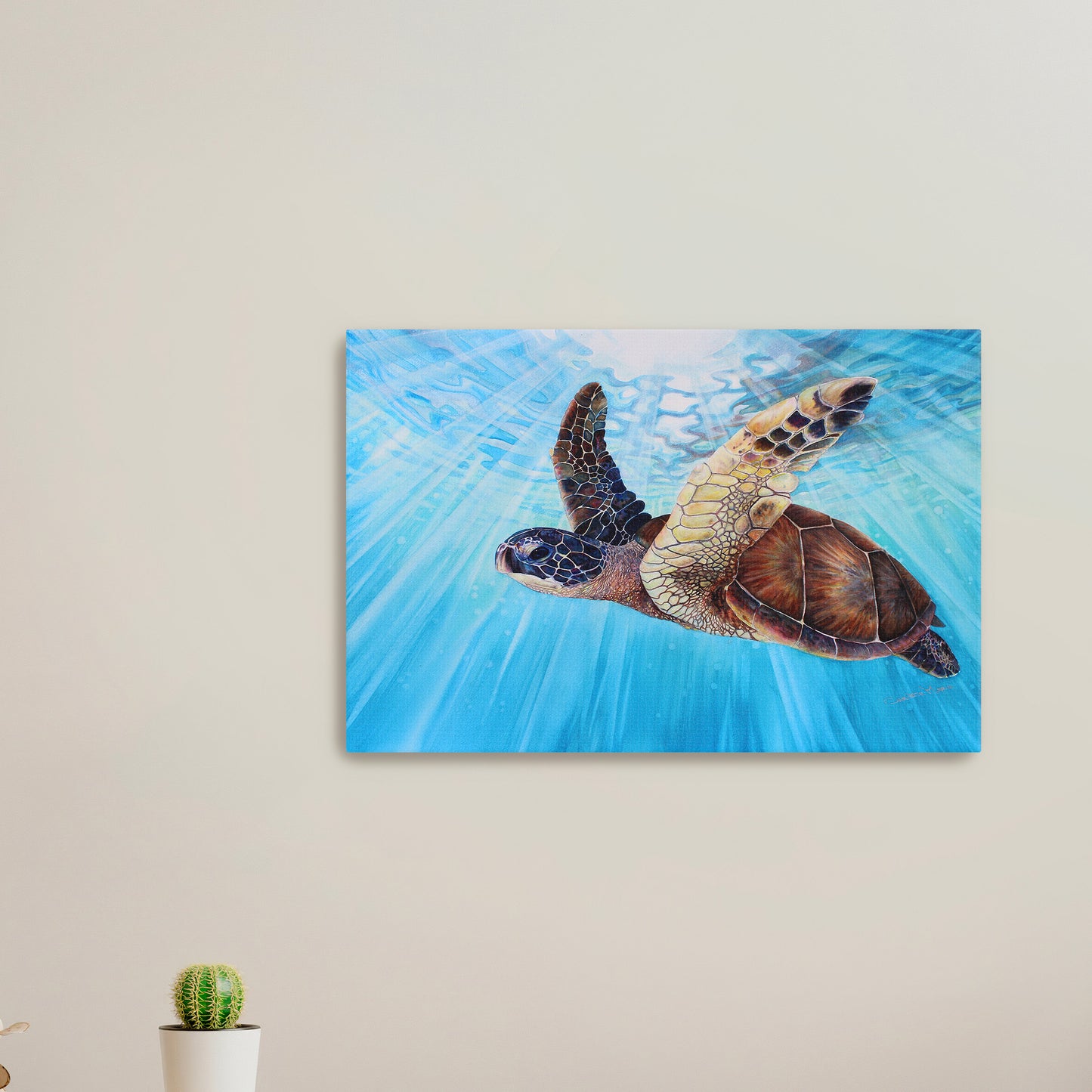 "Aloha Spirit" Canvas Art Print, Hawaiian Tropical Sea Turtle Art by Artist Christie Marie Elder