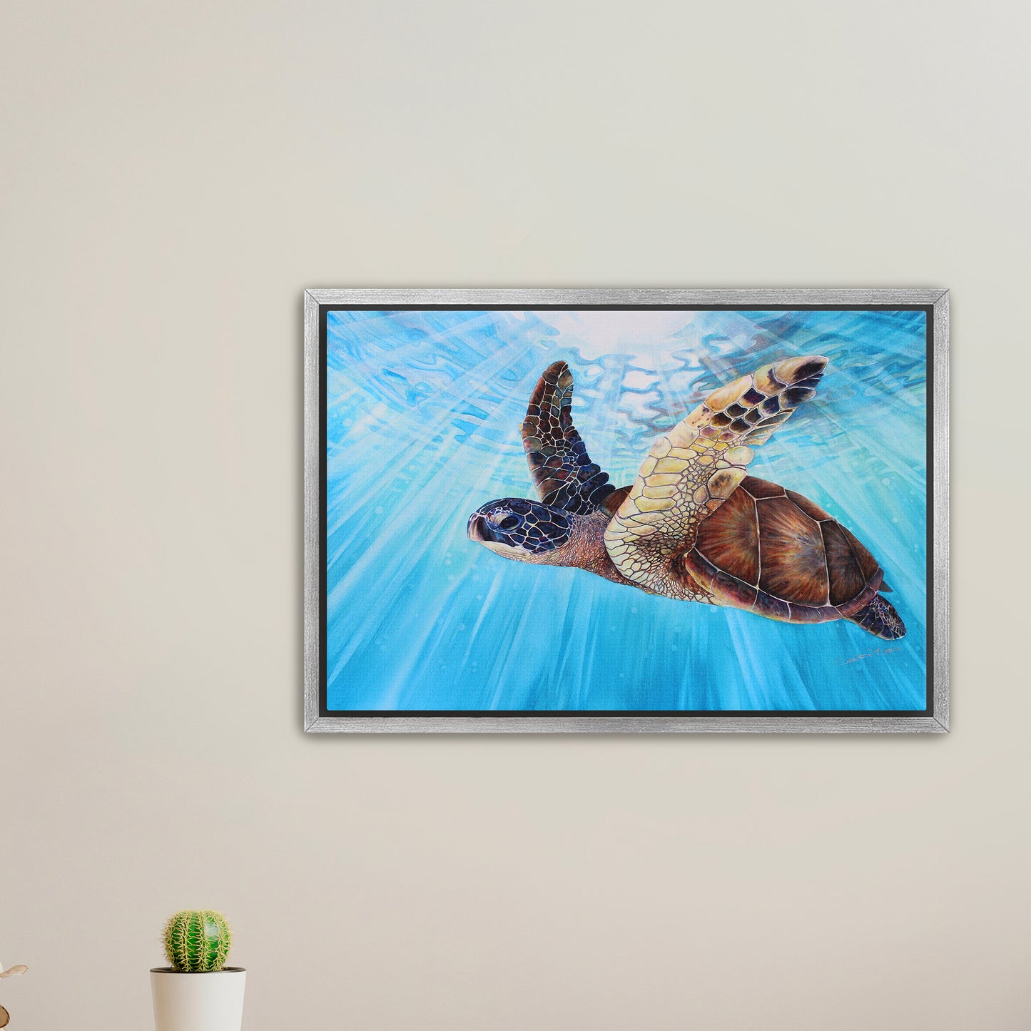 "Aloha Spirit" Canvas Art Print, Hawaiian Tropical Sea Turtle Art by Artist Christie Marie Elder